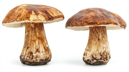Two Penny Bun mushrooms isolated on white background