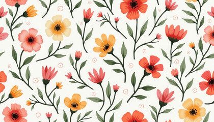 Colorful Wildflower Pattern with Orange and Yellow Blooms