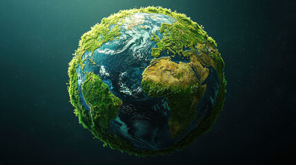 Fototapeta premium vibrant globe covered in lush greenery, symbolizing nature beauty and harmony
