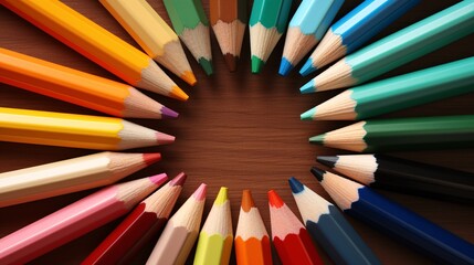 Naklejka premium Vibrant wheel of assorted colored pencils arranged in a circle