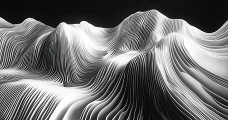 Surreal Black and White Landscape with Abstract Stripes and Flowing Lines in Graphic Design