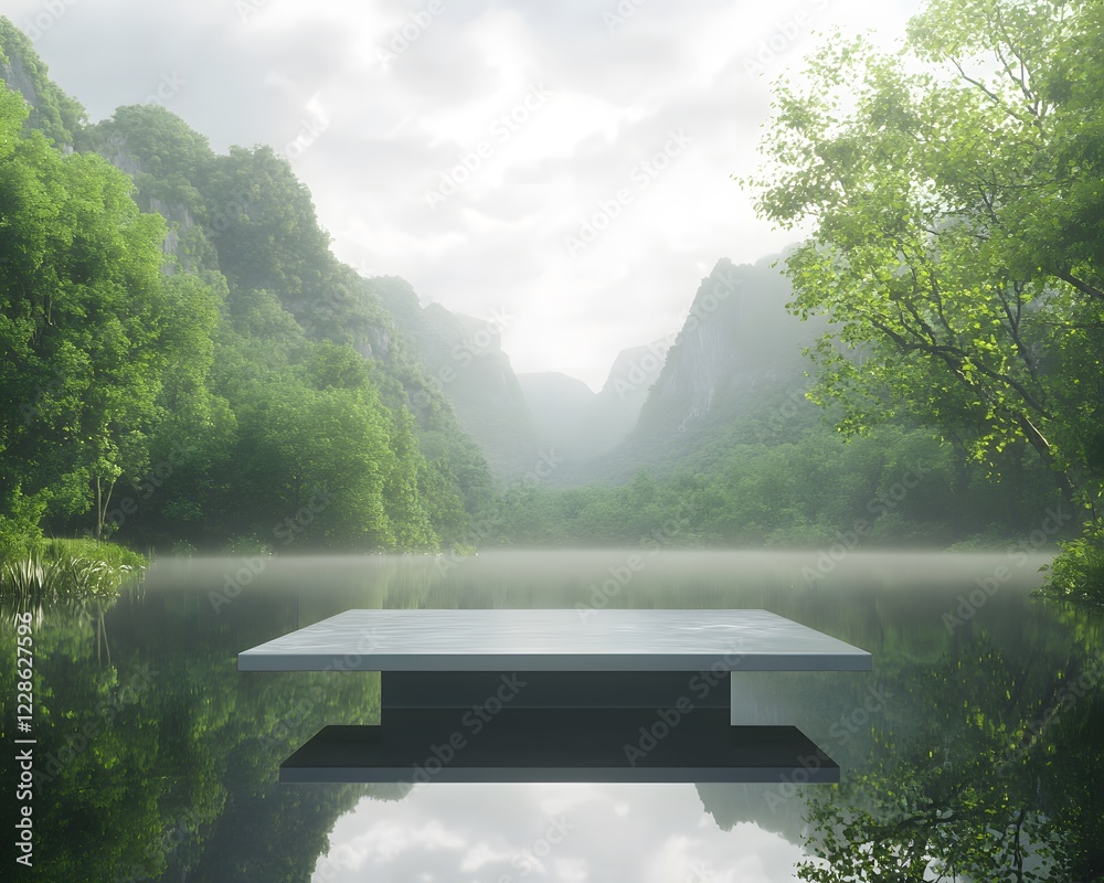 Poster Modern workspace design blending nature with functionality, featuring lush greenery for a refreshing atmosphere.