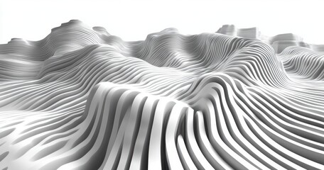 Surreal Abstract Landscape with Flowing Gray and White Stripes High Contrast Lighting Digital Art