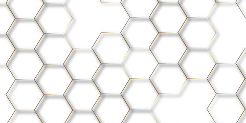 Fototapeta premium Abstract hexagon white background with shadow .golden background Futuristic blue neon honeycombs. Modern technology design. Vector illustration. 