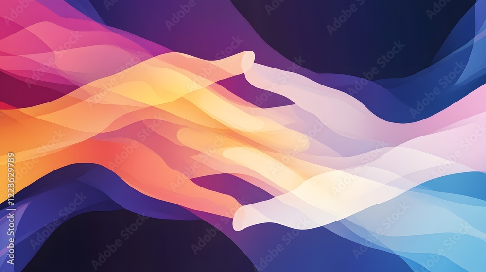 Poster a creative image of abstract geometric hands, interwoven in a visually striking design.