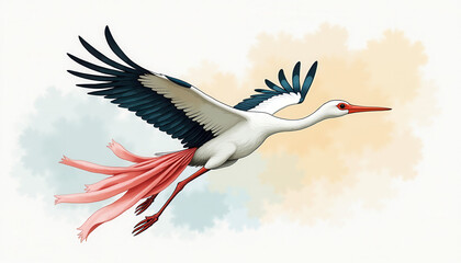 Obraz premium Majestic Stork Flying in Sunset Sky