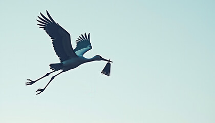 Elegant Flying Stork Silhouette Design
