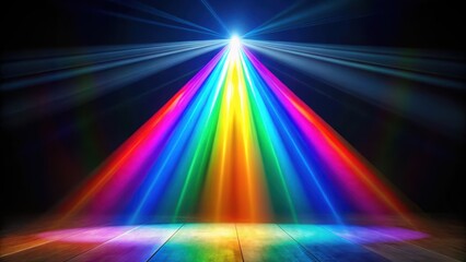 A beam of light passes through a prism and is refracted into a rainbow of colors on the stage, spotlight, dance,  spotlight