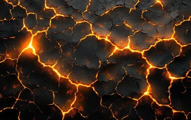 Obraz premium Abstract Expressionism Cracked Earth with Glowing Orange Fissures and Dramatic Chiaroscuro Lighting