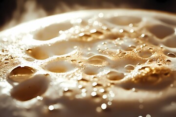 Closeup of frothy coffee crema with bubbles