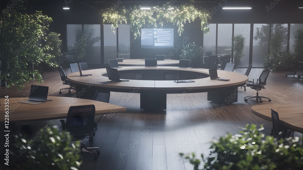 Aufkleber modern co-working office featuring spacious design and interconnecting workspaces.