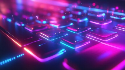 Futuristic glowing keyboard with neon lights.