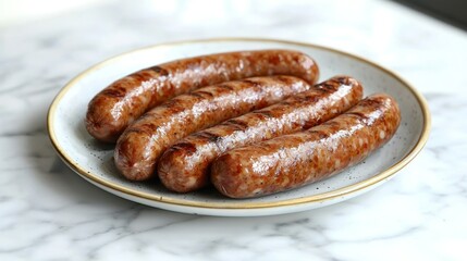 Grilled sausages plate, kitchen counter, food blog.