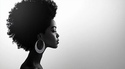 Elegant silhouette of a black woman with an afro hairstyle, ideal for Black History Month, Juneteenth celebrations, and empowering themes in modern graphic design.