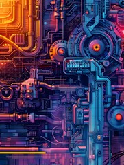 Intricate Cyberpunk Inspired Digital Visualization of Futuristic Data Networks