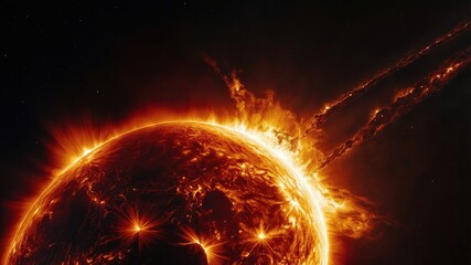 Obraz premium fire, light, sun, flame, star, space, explosion, orange, energy, design, heat, burn, hot, red, solar, burning, shine, glow, illustration, animation, texture, bright, black, planet, flames