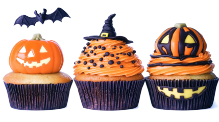 Vintage Halloween Cupcakes With Spooky Decorations Generative AI