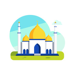 illustration of simple mosque isolated on white background, for islamic greeting