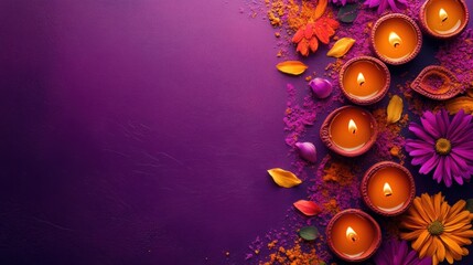 Top view festive candle arrangement for vibrant diwali celebration