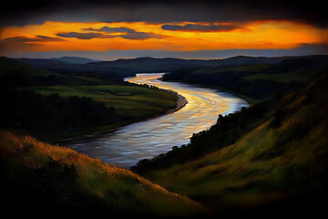 sunset over the river