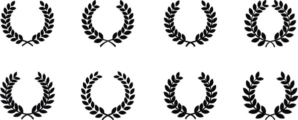 Circular laurel foliate vector icon set on transparent background.