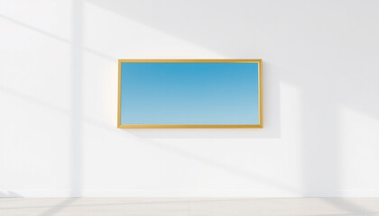 Obraz premium Blank gold frame with blue sky reflection