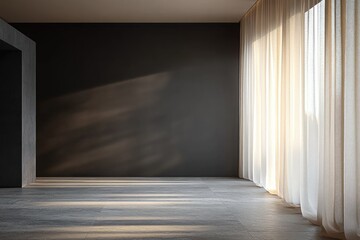 Minimalist Modern Living Room with Dark Walls and Soft Light Interior Design