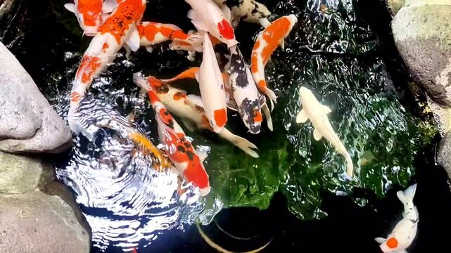 Graceful Koi Fish Swimming in Crystal Clear Water &ndash; Serene Underwater Beauty	
