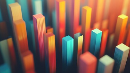 Obraz premium Abstract colorful 3D columns, city skyline background, data visualization, website design