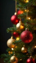 Obraz premium Sparkling ornaments hang from a luxurious golden tree on a festive backdrop, tree, sparkles, glitter
