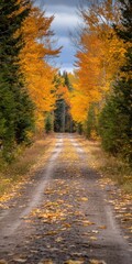 Naklejka premium Autumn Road Through Golden Foliage Forest