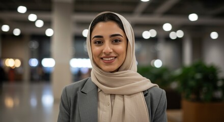 Smiling Muslim Woman in Hijab Business Portrait
