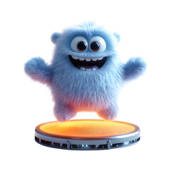 Fluffy 3D Cartoon Character with Grin Isolated on Transparent Background