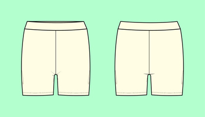 Running fitted shorts flat sketch outline technical drawing. 