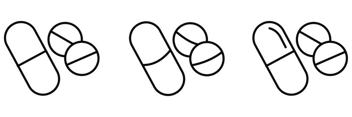 Pills icon  set. Simple and editable pills icons Medicament and pharmaceutical symbol. medicine pill icon.