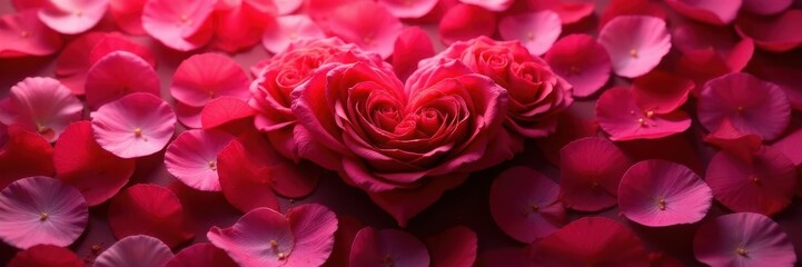 A heart composed entirely of lush rose petals , petals, elegant