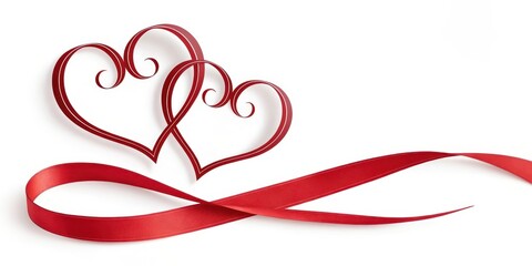 Two intertwined hearts with a flowing red ribbon, a symbol of enduring love and commitment