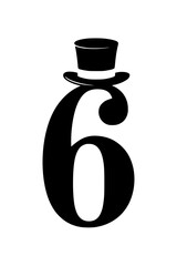 Obraz premium Stylized black and white typography featuring the number 6 adorned with a classic top hat, symbolizing sophistication, elegance, and vintage charm. 