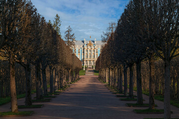 View of the Catherine Palace in the Catherine Park of Tsarskoye Selo and the Hermitage Alley on a...