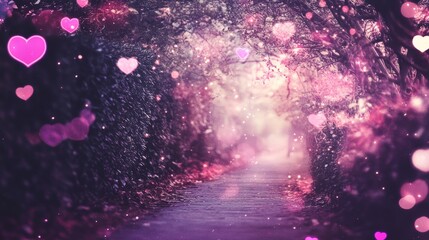 Enchanted Pink Heart Pathway Romantic Fantasy Scene