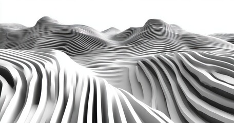 Surreal Abstract Background of Flowing Gray and White Stripes with High Contrast Lighting and Wave-Like Forms