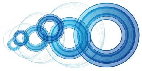 Abstract Blue Swirling Circular Design, an Elegant Wave of Interlocking Rings