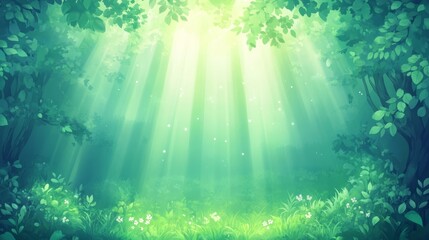 Obraz premium EnchantedForestSunlightMysticalGreenWoodsScene