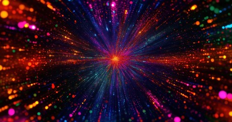 Fototapeta premium Vibrant Radial Explosion of Colors Abstract Background with Neon Dots and Dynamic Depth