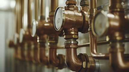 Fototapeta premium Copper Pipes and Gauges: Industrial Detail