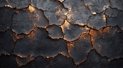 Glowing Cracks Dark Textured Surface. AI Generated