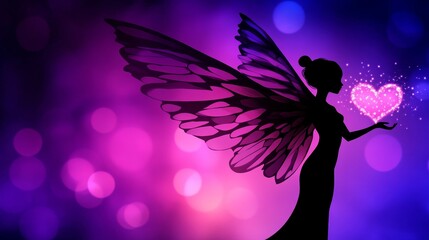 Fototapeta premium Enchanting Fairy Offering Glowing Heart Silhouette