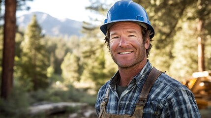 Smiling Lumberjack in the Forest