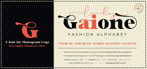 Lovely Gaione,Fashion, Serif, Stylish Display Bold Font alphabet