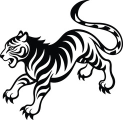 Fierce Tiger vector illustration, Premium quality fierce Tiger silhouette vector art, fierce Tiger line art vector